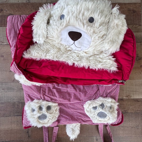 Pottery Barn Kids Shaggy Dog Pup Red Gingham Sleeping Bag - Picture 1 of 7